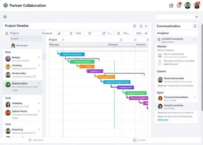 Screenshot of a partner collaboration dashboard, displaying shared project timelines, assigned tasks, and communication logs between multiple organizations.