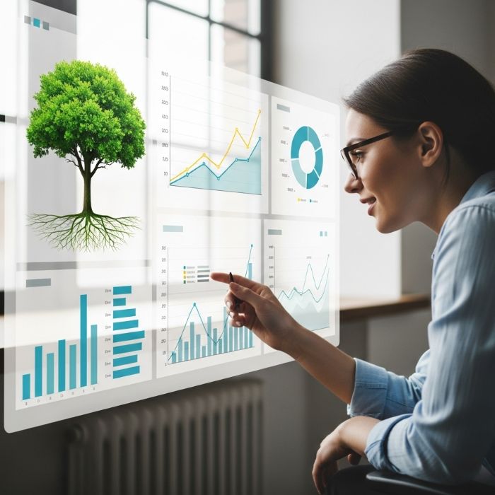 A bar chart visualizing community service hours and impact metrics.